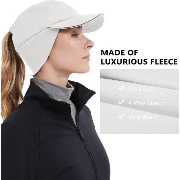 ? Women\'s White Winter Reflective Fleece Ponytail Hat with Ear Warmers main image 4